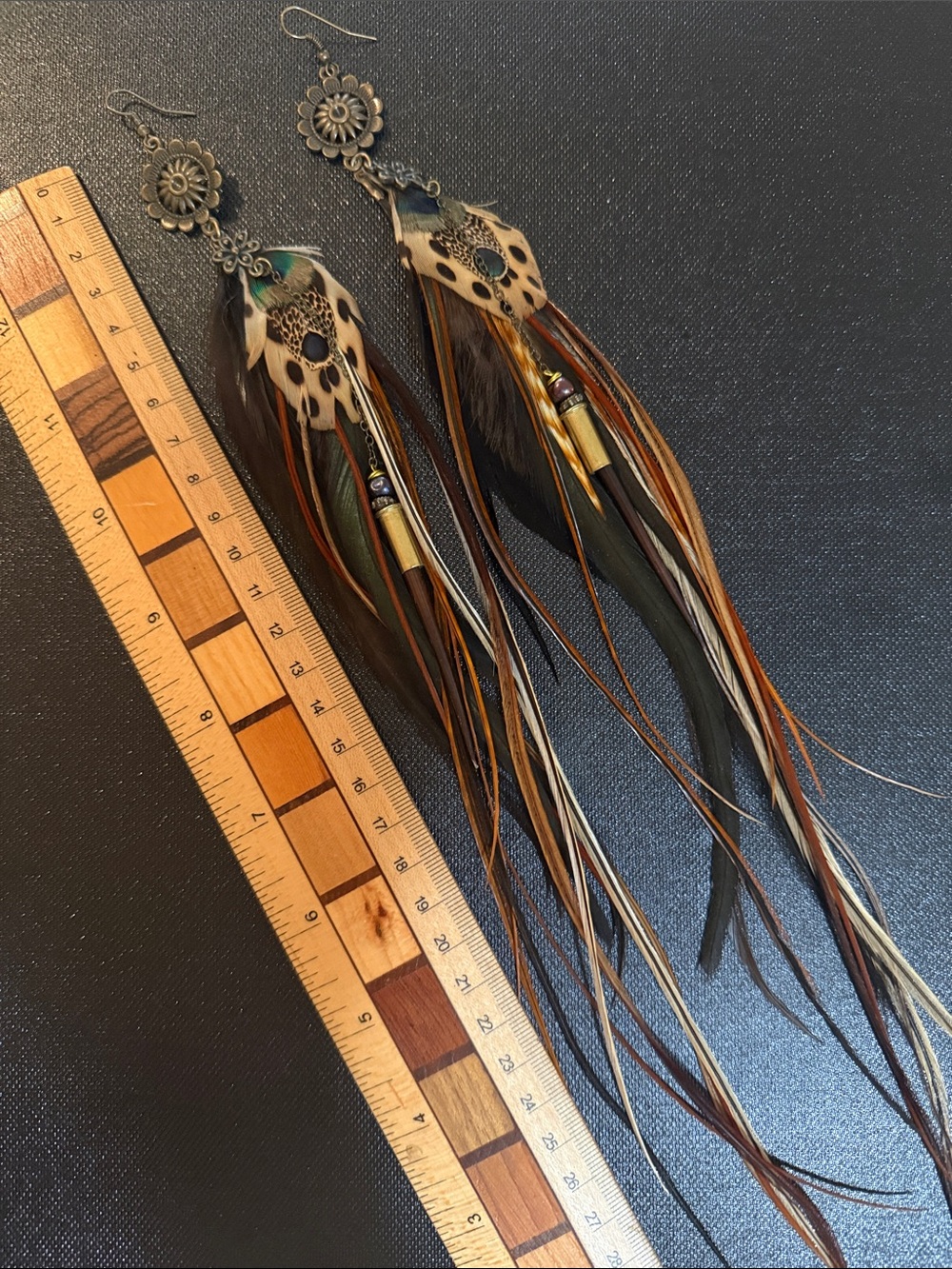 Bohemian Feather Drop Earrings - Brown & Black